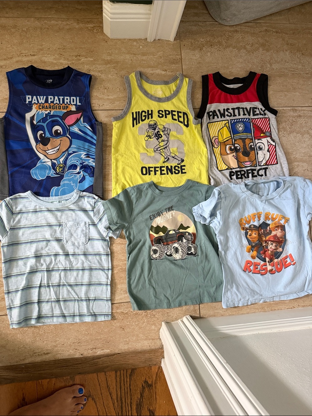 Paw Patrol Boys Yellow High Speed Tank / Assorted Character Tees - 6 Pack